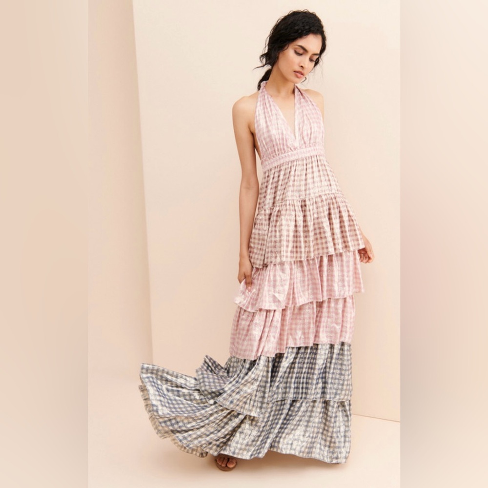 LoveShackFancy Metallic Pink and Gold Dress